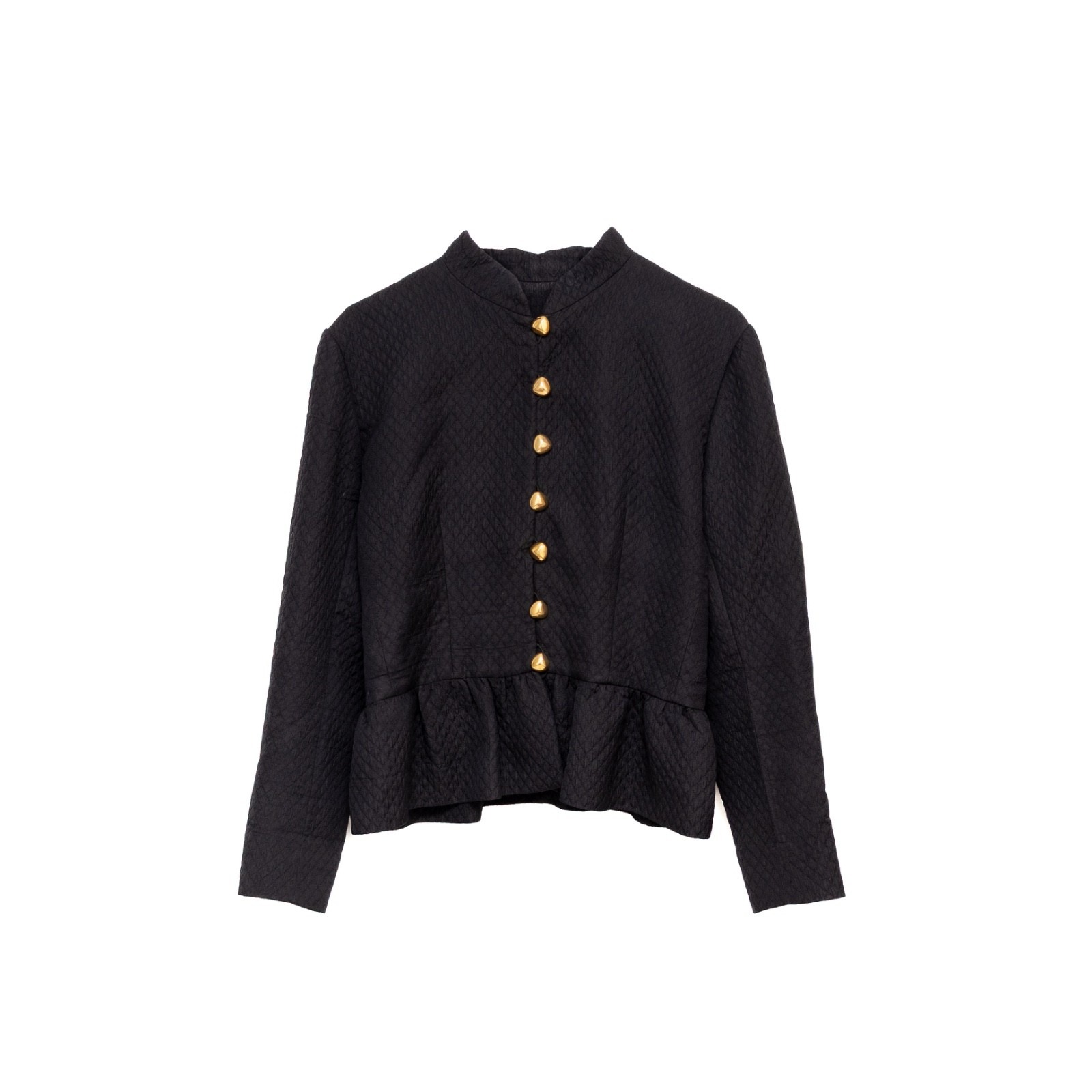 Vntg Yves Saint Laurent Variation Quilted Peplum Jacket Black Gold Button Sz:Us8